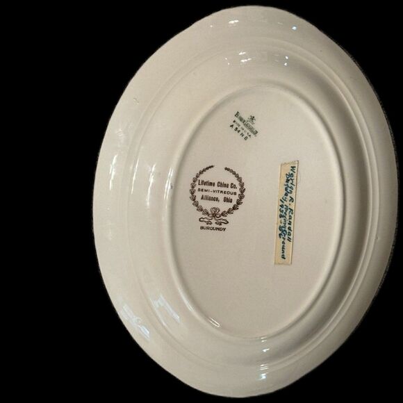 Homer Laughlin DISCONTINUED Burgundy Magnolia Oval Platter - Picture 4 of 7